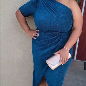 SHEIN One-Shoulder Teal Dress
